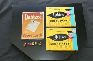 Vintage Yahtzee Game Score Pads E.  S.  Lowe Company Set Of 3 Boxes W Dice