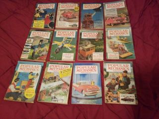 12 - 1954 Vintage Popular Mechanics Magazines Complete Year - Decent Shape
