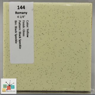 Mmt - 144 Vintage Ceramic Romany Tile Yellow Glossy Black Speckled