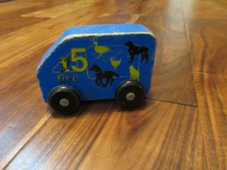 Old Vintage Wooden Montgomery Schoolhouse Toy Truck Car 5 Five Blue Farm Animal