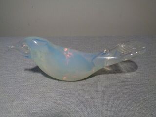Vtg.  Art Glass Opalescent White Hand Blown Bird Figurine