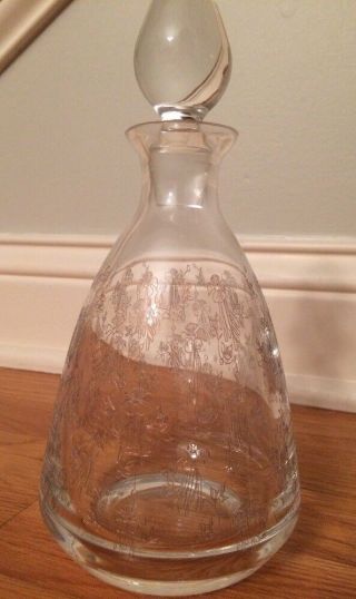Vintage Etched Flowers Crystal Wine Decanter Bottle W/ Stopper 9 "