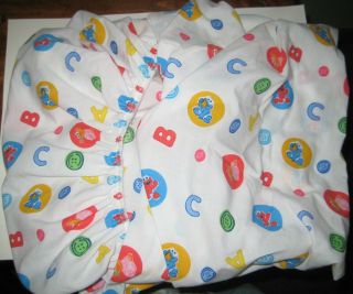 Vintage Elmo Cookie Monster Abc Crib Toddler Bed Fitted Sheet Sesame Street