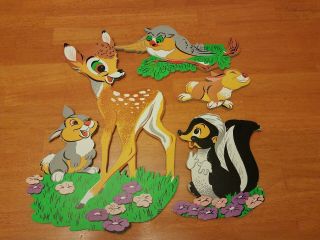 Vintage Disney Bambi Thumper,  Flower,  Rabbit,  Owl,  Thick Cardboard Wall Cutout