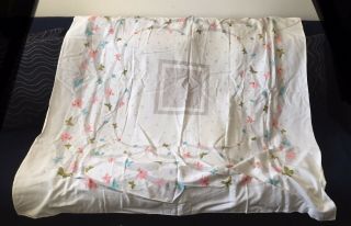 Vintage Mid Century Startex Tablecloth White With Blue Pink & Green Butterflies