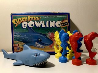 Vintage 1991 Shark Attack Bowling Floor Game Milton Bradley Family Game Night