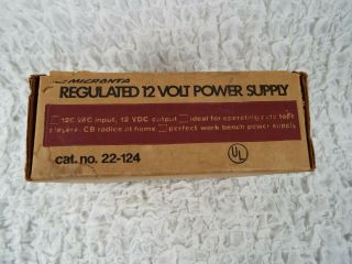 Vintage Radio Shack Micronta Regulated 12 Volt Power Supply Cat.  No.  22 - 124 8