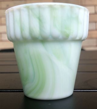 Vintage Akro Agate Light Green Slag Glass Flower Pot Planter 2.  25” (2)