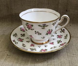 Vtg Royal Chelsea Tea Cup & Saucer White With Pink Roses Floral Pattern Elegant