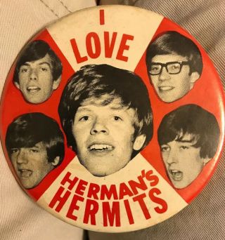 Herman’s Hermits Vintage Pin Button “i Love Herman’s Hermits” 1964