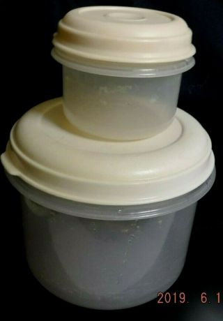 2 Vintage Rubbermaid Servin Saver Containers 1 Cup/6 Cups Cup Almond Lids Round
