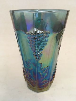 Vintage Indiana Glass Iridescent Blue Carnival Harvest Grape Tumbler 5 3/4 "