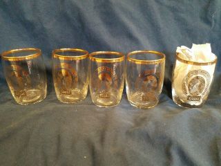 5 Vintage Coors Beer Barrel Gold Rim Small 5 Oz.  Chaser Tasting Drinking Glasses