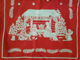 Vintage Norway Christmas Long Table Runner Nativity Christmas Red Candles