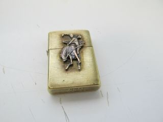 Vintage Solid Brass Zippo Marlboro Country Store Lighter W/ Rodeo Bronc Rider