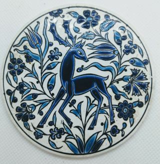 Vintage Johnson Brothers Mosaic Medallion.  Focus Blue Deer.  England.  3.  5 " Dia.