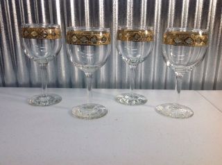Vintage Gold Rimmed Wine Sherry Glasses Green Design Stunning Set Of 4