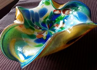 Vintage Murano Art Glass Handblown Bowl Dish Sculpture Centerpiece