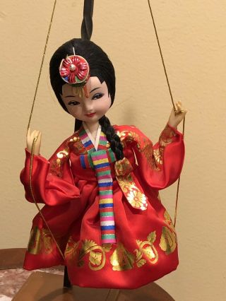 Vintage Hanging Japanese Doll On A Swing Hand - Made 6.  5”