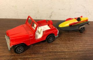 Vintage Majorette Jeep W Speed Boat & Trailer Set Toy Diecast