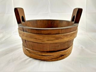 Vintage Wood Barrel Style Handle Primitive Pantry Box Bucket Basket Planter