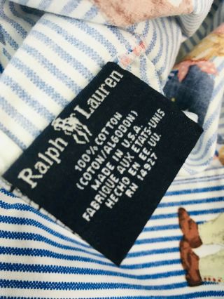 Vintage Ralph Lauren Polo Bear Blue Stripe 3 Piece Twin Sheet Set 4