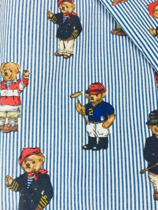 Vintage Ralph Lauren Polo Bear Blue Stripe 3 Piece Twin Sheet Set 5