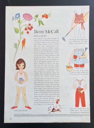 Vintage Betsy Mccall Mag.  Paper Dolls,  Betsy Plants A Garden,  June 1961