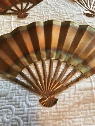 Set of 3 Vintage Copper Hand Fans Wall Decor Picture Hanging Japanese Oriental 2