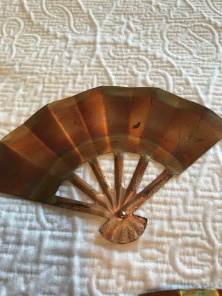 Set of 3 Vintage Copper Hand Fans Wall Decor Picture Hanging Japanese Oriental 3