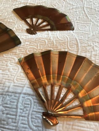 Set of 3 Vintage Copper Hand Fans Wall Decor Picture Hanging Japanese Oriental 5