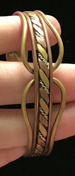 Vintage Copper & Brass Rope Cuff Bracelet 7 1/2 