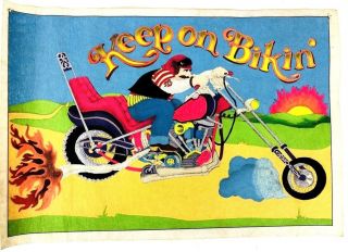 Vintage Felt Poster Retro Biker Picture Keep On Bikin 