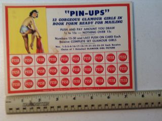 Vintage Pin Up Punch Board - Girlie Ad - 1940 ' s Gambling Lotto - Trade Stimulator - 3