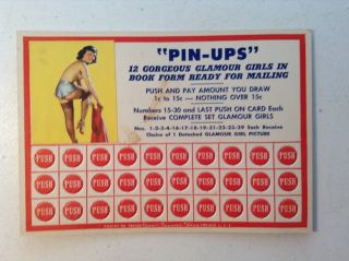 Vintage Pin Up Punch Board - Girlie Ad - 1940 ' s Gambling Lotto - Trade Stimulator - 4