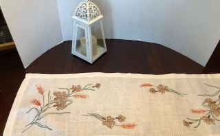 Vintage Gold,  Orange,  Table Runner Or Dresser Scarves Embroidered Floral