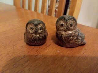 2 Vintage Miniature Owl Figurine Pottery Japan