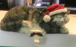 Vintage Heavy Christmas Cat Kitten Stocking Holder Hanger