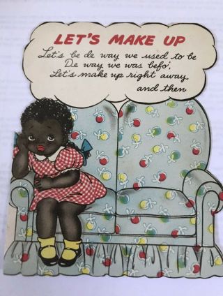 Vintage Black Americana Greeting Card Little Girl Let’s Make Up.