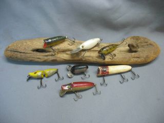 Vintage/antique Fishing Lures - 7 Lures - Heddon - Millsite - Paw Paw - Thin Fin Hot - N - To