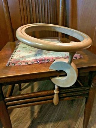 Vintage Wood Embroidery Hoop With 3 Wood Table Clamps