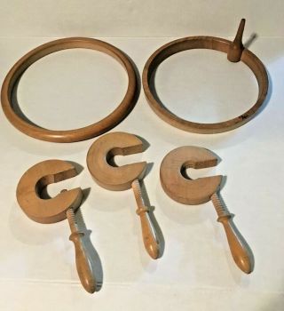 Vintage Wood Embroidery Hoop With 3 Wood Table Clamps 3