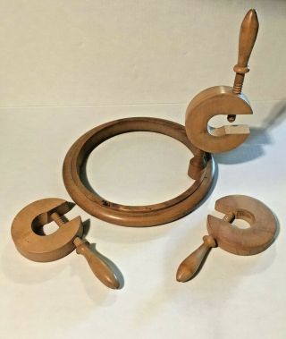 Vintage Wood Embroidery Hoop With 3 Wood Table Clamps 4