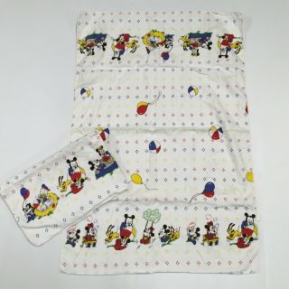 2 Vintage 1984 Disney Babies Baby Mickey Mouse Cotton Flannel Receiving Blanket