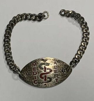Vintage Old Sterling Silver Medic Alert Id Bracelet Chain Tag