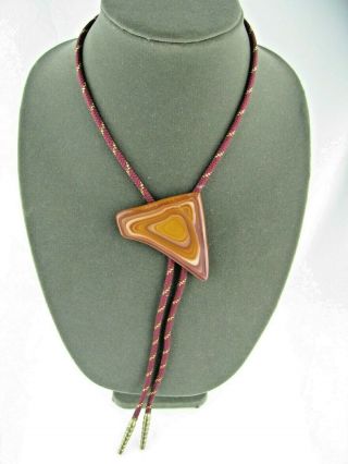 Vintage Bolo Tie With A Large Multi - Colored Polished Stone