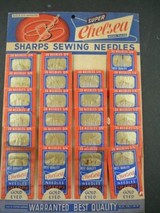 Vintage Store Display Of 12 Chelsea Eye Gold Sewing Needles One Missing