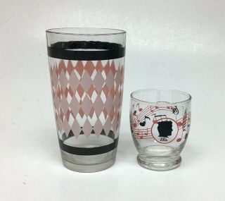Vintage Tumbler Drinking Glass Swans Pink Black 5 ¼” Tall