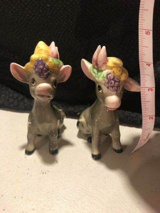 Vintage Donkeys With Hats Ceramic Salt And Pepper Shakers Japan