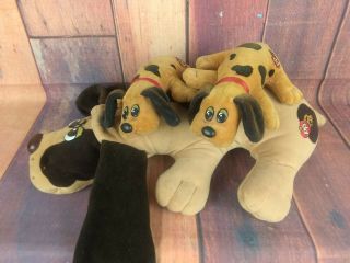 Tonka Pound Puppies Vtg 18” 1985 Dog Brown With Brown Ears Spots 2 Small Puppies